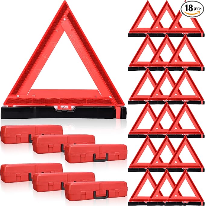 18 Pcs Warning Triangle Dot Approved Foldable Emergency Safety Triangles Reflective Road Safety Triangle with Carrying Case Heavy Base Roadside Warning Sign for Car Truck