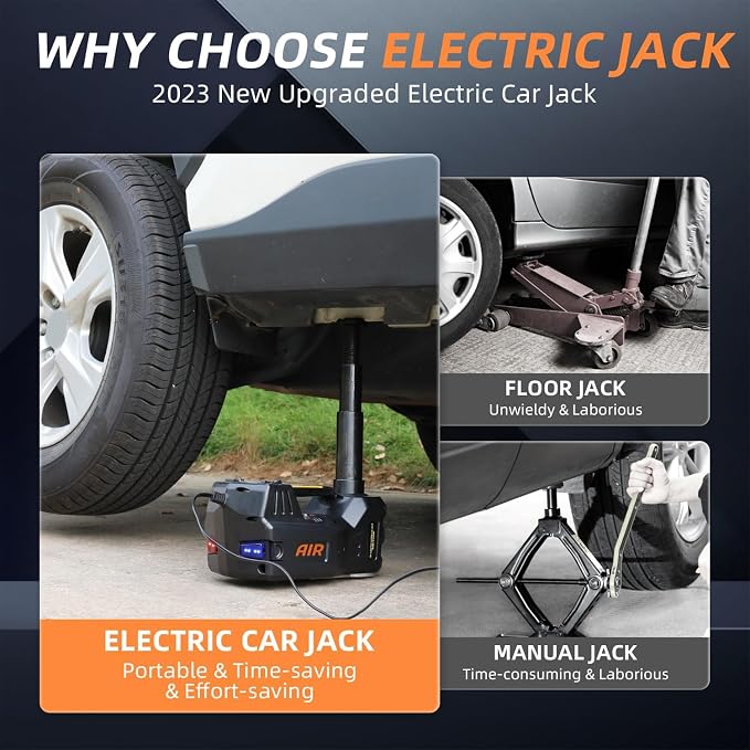 Electric Car Jack Quick Lifting Safe and Portable with Tire Inflator and LED Light Complete Set of Accessories 12V Hydraulic Floor Jack