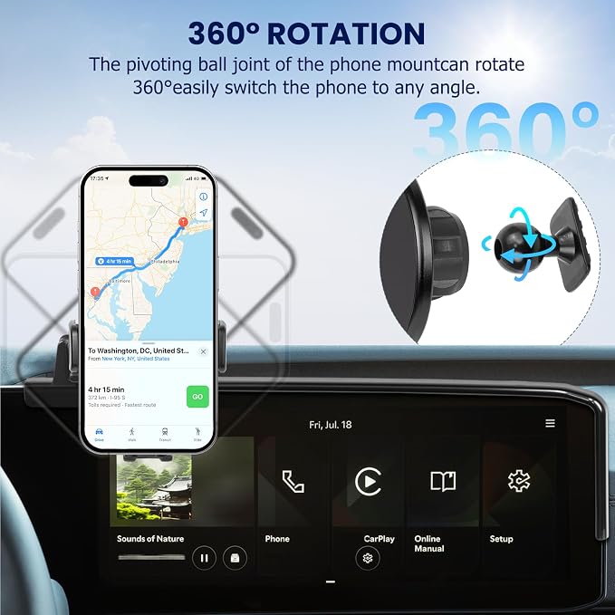Car Phone Holder Fit for Kia Carnival 2025-2026 Accessories -Cell Phone Mount for Carnival 12.3 inch Touchscreen Hands-Free 360° Rotation,Does Not Affect Air Vent