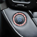 Car Bling Crystal Rhinestone Engine Start Ring Stickers, 1 Single Drainage Drill and 1 Double Drainage Drill Car Start Button Cover, Key Ignition Knob Bling Ring Decals, Bling Car Accessories(Set Red)
