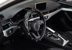 Diamond Soft Leather Steering Wheel Cover with Bling Bling Crystal Rhinestones, Universal 15 inch Anti-Slip, Car Interior Accessories for Women Girls, Black