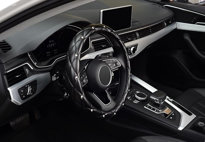 16 inch Diamond Soft Leather Steering Wheel Cover,Compatible for F150 F250 F350 Ram 4Runner Tacoma Tundra Range Rover