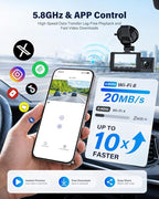 4K+2.5K+2.5K Dash Cam, STARVIS 2 Dash Camera 3-Channel, Free 64GB Card, Dashcam with 5G WiFi GPS, G-Sensor,Loop Recording, HDR, 24H Parking Monitor, Car Dash Cam for Rideshare & Taxi