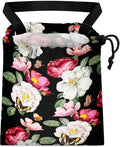 Car Trash Bag Hanging Back of Seat Waterproof Small Cute Printed One-handed Strap Drawstring Garbage Bags for Car-Black Floral