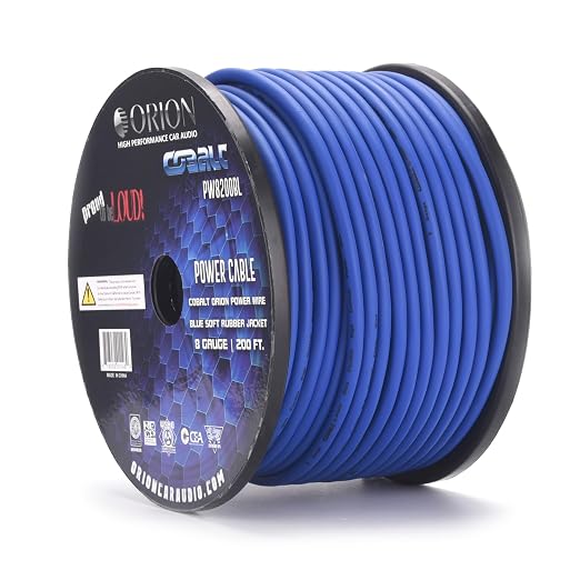 Orion Cobalt PW8200BL 8 Gauge Wire (200ft) Copper Clad Aluminum CCA - 100% American Wire Gauge, High Powered Car Audio/Amplifier Power & Ground Cable, Battery Cable, RV Trailer Wiring
