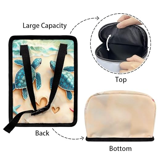 Turtle Starfish Heart Beach Print Car Trash Can with Lid, Leak Proof Auto Trash Bag Hanging Vehicle Garbage Can Multipurpose Storage Container for Back Seat Road Trip