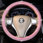 Pink Bling Steering Wheel Cover for Women Sparkly Rhinestone Bedazzled Car Accessories Diamond Cute 15.5-16 inch for Large Size Steering Wheel