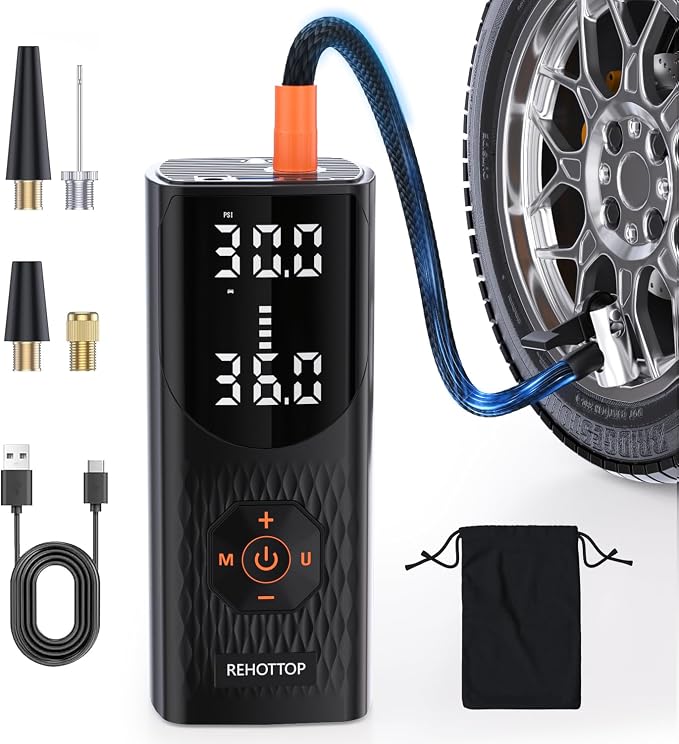 Portable Air Compressor, 160 PSI Cordless Air Pump for Car Tires with Digital Pressure Gauge, LED Light & Auto Shut-Off, 5X Fast Inflation for Car, Motorcycle, Bicycle, Ball