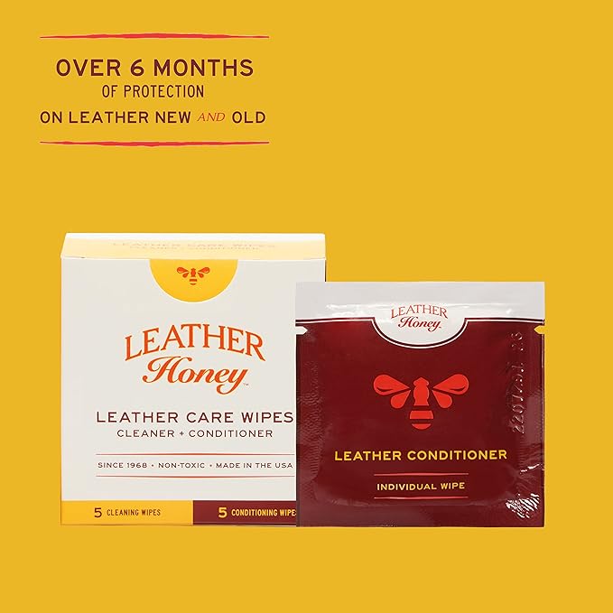Leather Wipe Kit: Clean & Restore On-The-Go. For Any Color of Leather Couches, Car Seats, Purses, Shoes & Bags. Nontoxic, Ready-to-Use & Made in the USA. 5 Cleaner & 5 Conditioner Wipes