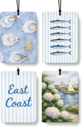 Blue Beach Car Air Freshener 4 Pcs Coconut Scented, Coastal Seafish Hydrangea Floral Car Accessories Mirror Decor for Women, Girly Beachy Hanging Air Freshener for Cars Closet Drawer Books