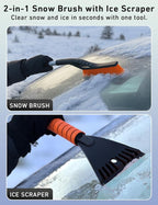 27" Aluminum Snow Brush 4 Pack with Ice Scrapers for Car Windshield and Window | Car Snow Scraper and Brush with Ergonomic Foam Grip Winter Accessories (Orange, Pink, Green, Blue)