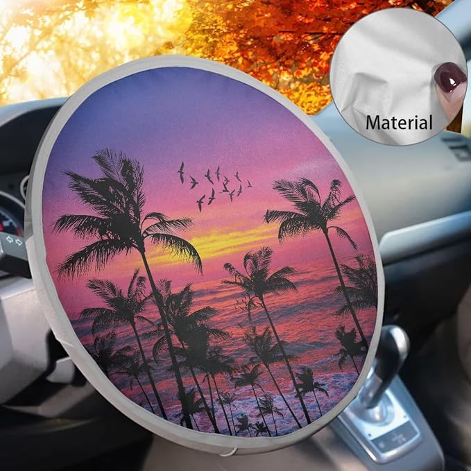Steering Wheel Sun Shade Cover, Palm Tree Steering Wheel Cover Sun Shade, Aluminum Foil Auto Interior Protector Anti-Heat Steering Wheel Shield Accessories for Women, Dinosaur
