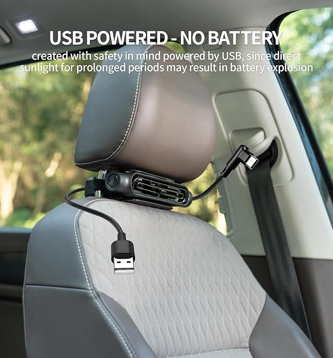 Car Seat Fan for Driver & Backseat - 2026 Upgraded Mini Portable USB Back Cooling Fan Kids Baby Quiet headrest Neck Fan Accessories with 3 Adjustable Wind Speeds for Almost Vehicle Jeep Van RV Truck