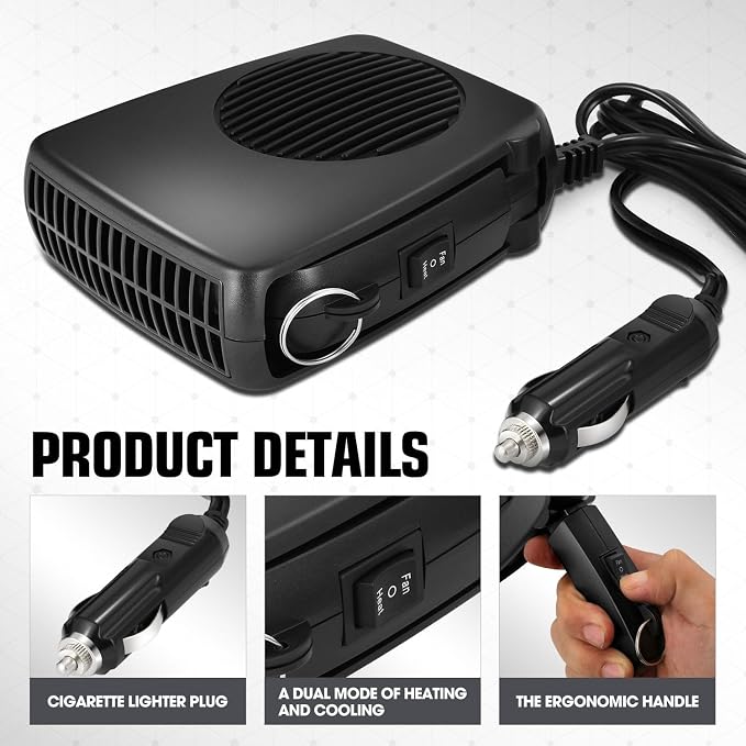 12V 170W Portable Car Heater, 2 in 1 Heating & Cooling, Electric Car Heaters Defroster with Plugs in Cigarette Lighter, fit The car of Fuse ≥ 15A, Fast Heating Defroster, 360° Rotation