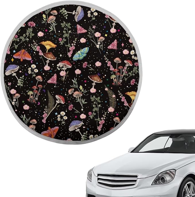 Mushroom Print Steering Wheel Cover Sun Shade Universal 17 inch Insulation Steering Wheel Cover for Cars SUV Trucks Cute Car Steering Wheel Accessories for Women