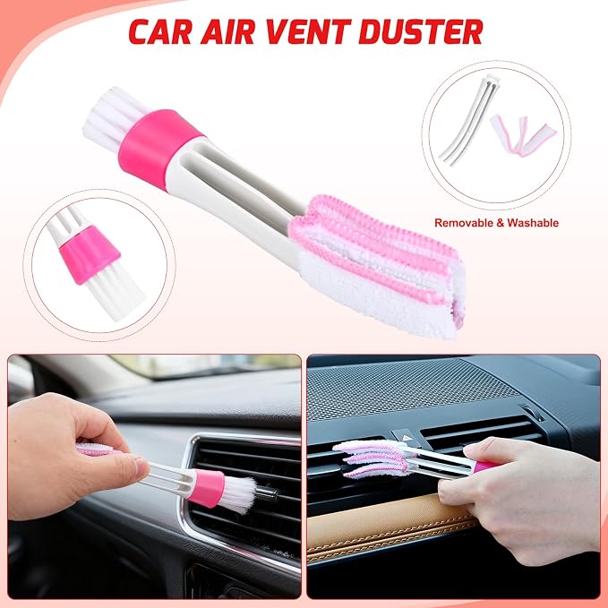 15PCS Car Detailing Kit Auto Cleaning Tools Wash Set with Storage Carry Bag Beginners Easy to Use for Interior Exterior Car Care Clean Windshield Dashboard Seat Air Vents Wheels Tires, Red