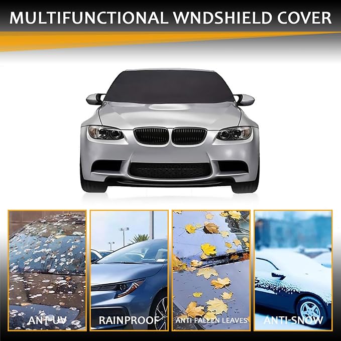 Car Windshield Cover Large Enhanced 600D Oxford Fabric Windshield Frost Cover for Ice and Snow Frost Waterproof Wiper Front Window Protects UV Sunshade Cover for Most Cars SUV Vans (75" x 46")