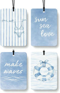 Blue Coastal Car Air Freshener 4 Pcs Coconut Scented, Preppy Blue Lifebuoy Wave Beachy Car Accessories Mirror Decor for Women, Cute Girly Hanging Air Freshener for Cars Closet Drawer Books