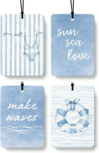 Blue Coastal Car Air Freshener 4 Pcs Coconut Scented, Preppy Blue Lifebuoy Wave Beachy Car Accessories Mirror Decor for Women, Cute Girly Hanging Air Freshener for Cars Closet Drawer Books