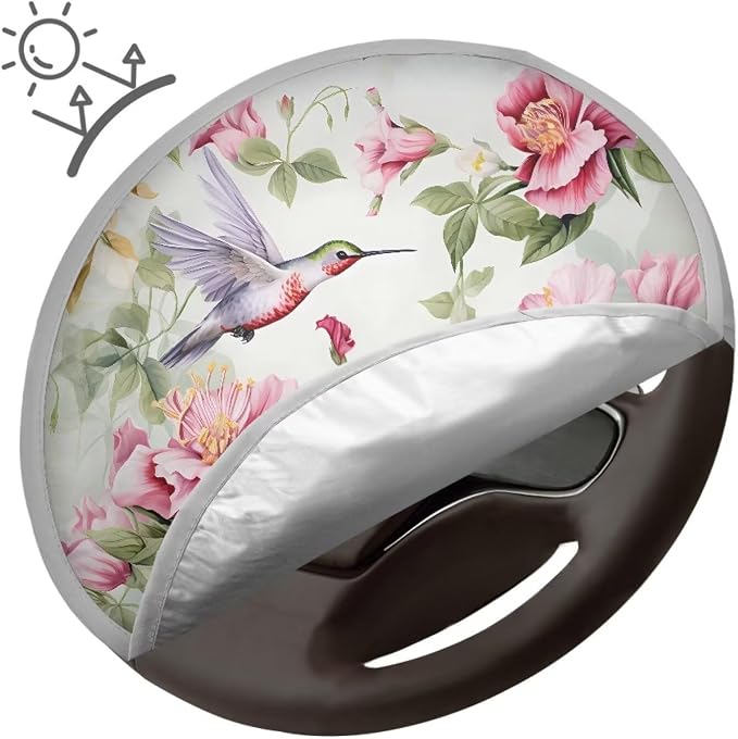 Car Steering Wheel Sun Shade Cover Hummingbird Flower Car Accessories for Women 17 inch Universal Steering Wheel Sun Block Cover Heat Reflector Fit Most Vehicle SUV Trucks Sedan