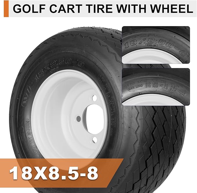 4 Pack 18x8.50-8 Golf Cart Tires with Wheel Assembly, 4-Lug 4" Center Hub, Compatible with Club Car, Cushman, E-Z-GO Golf Carts