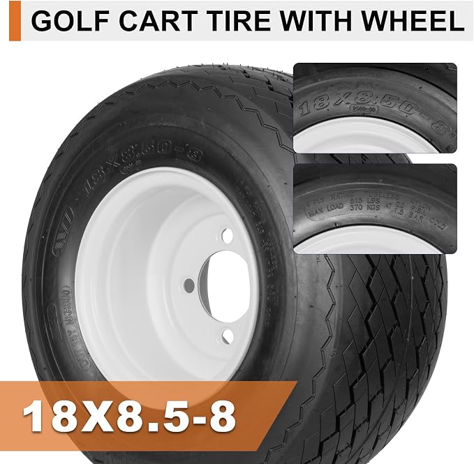 2 Pack 18x8.50-8 Golf Cart Tires with Wheel Assembly, 4-Lug 4" Center Hub, Compatible with Club Car, Cushman, E-Z-GO Golf Carts