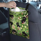 Car Trash Bag Hanging Back of Seat Waterproof Small Cute Printed One-Handed Strap Drawstring Garbage Bags for Car-Black Cat Floral