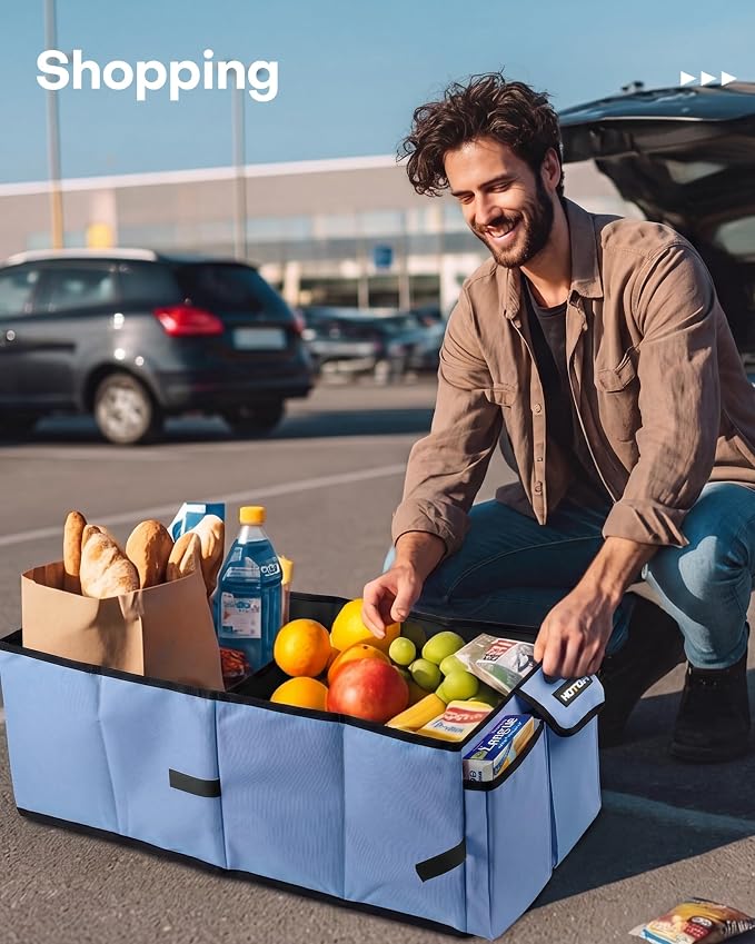 Trunk Organizer for Car - Car Organizer, Foldable Trunk organizer for SUVs & Sedans, Sturdy Organization for Car Accessories, Tools, Sundries, Blue, 2 Compartments, 23.6"×14.2"×10.6"