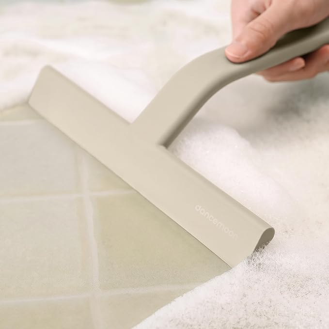 JustHang Shower Squeegee for Glass Doors, All-One-Piece Award-Winning Silicone Squeegee with Built-in Hook for Bathroom,Window, Mirror, Tile Wall,Car, Streak-Free Cleaner,10-Inch Light Taupe