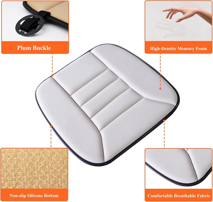 Car Seat Cushion with 1.2inch Comfort Memory Foam, Seat Cushion for Car and Office Chair (Gray)