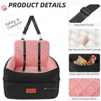 HEGGCOOE Dog Car Seat for Small Medium Dogs, Memory Foam Puppy Dog Booster Seat with Thick Cushion for Dogs Under 35lbs, Detachable Washable Pet Car Seat Travel Bed with Storage Pockets,2 Safety Belts