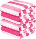 Microfiber Bath Towels Set of 4, Large Bathroom Towel for Adult, 30" x 60", Soft, Super Absorbent & Fast Drying, Use for Shower, Sauna, Sport, Fitness, Yoga, Cabana Stripe Pink
