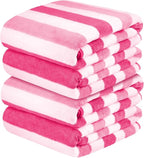 Microfiber Bath Towels Set of 4, Large Bathroom Towel for Adult, 30" x 60", Soft, Super Absorbent & Fast Drying, Use for Shower, Sauna, Sport, Fitness, Yoga, Cabana Stripe Pink