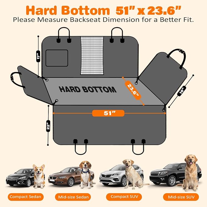 PU Leather Back Seat Extender for Dogs, 2026 Upgraded Hard Bottom Dog Car Seat Cover for Back Seat Holds 500 LBS, Waterproof Dog Car Hammock Anti-Scratch Pet Seat Protector for Car and SUV