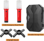 LED Emergency Roadside Flares Kit, Set of 2 | Safety Strobe Road Warning Light, Highway Beacon Alert Flare, Magnetic Base, Detachable Stand, Solid Storage Case
