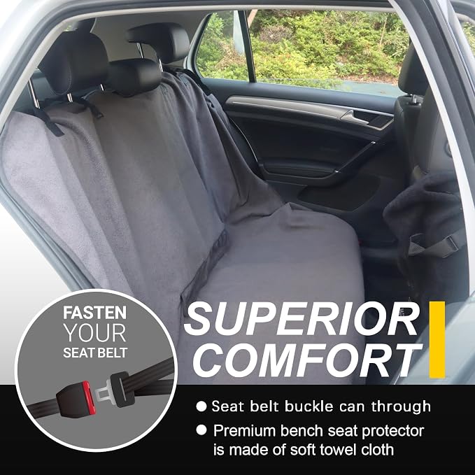 Back Seat Cover for Car Trucks Van SUV Jeep,Waterproof Rear Bench Towel Seat Covers for Dogs and Kids,Automotive Backseat Protector (Grey)