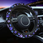Paw Prints Steering Wheel Cover - Purple Dog Paw Steering Wheel Cover Anti-Slip Breathable 15 Inch Universal 2 Pcs Car Interior Cup Holder Pad for Men Women