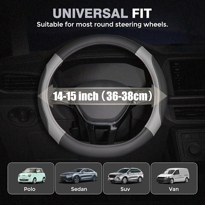 Car Steering Wheel Cover, Microfiber Leather Steering Wheel Covers with Anti-Slip Lining, Breathable Elastic Car Steering Wheel Protector, Universal Standard Size 14-15 inch