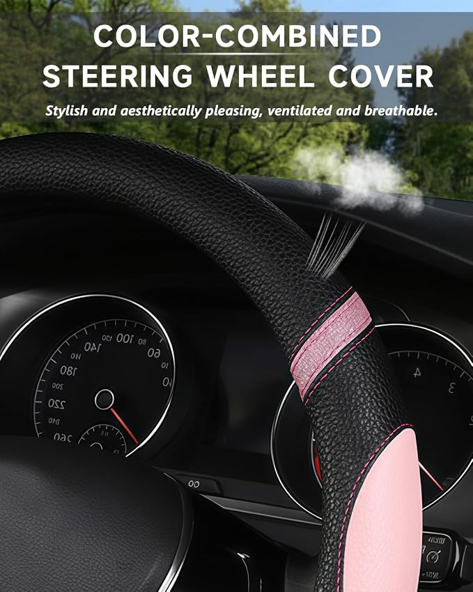 D-Shaped Flat Bottom Steering Wheel Cover for Women Girl - Stylish Car Accessory Non-Slip Car Interior Accessories (Pink)