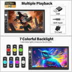 Double Din A-pple CarPlay Car Stereo with Carplay Android Auto,Bluetooth,7" HD Touchscreen 2 Din Car Radio Car Multimedia MP5 Player AUX/USB/TF Card Input Mirror Link,FM,SWC+12 LEDs-Backup Cam Mic USB