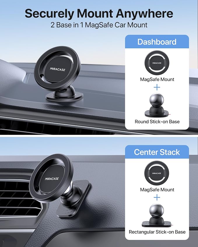 Latest Upgrade for MagSafe Car Mount [33+LBS Strong Suction & 2200gf Magnetic] Small Phone Holders for Your Car Dashboard, 360° Adjustable Car Phone Holder Mount for iPhone Garmin GPS