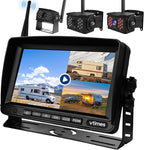 VTimes 3-Camera Wireless RV Backup System, RV Backup Camera with 7'' HD Monitor for Truck, 4 Channels Split Screen, BSD Alert, 984FT Signal Range, IP69K Waterproof IR Night Vision, DIY Guide Lines