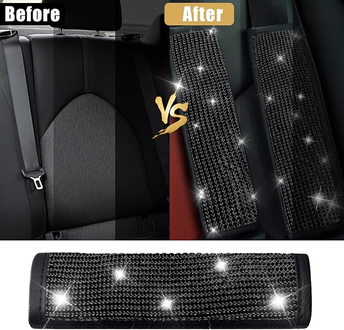 JDDRY 2-Pack Bling Seat Belt Covers,Bling Seat Belt Covers for Womens,Car Seat Belt Strap Cover Shoulder Pad,Universal Car Interior Accessories Fit for Car/Truck/SUV(Black,2PC)