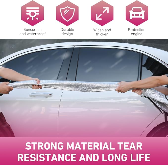 Car Half Car Cover Sunshade, Windshield Hood Front Window All-Season Protection Waterproof Dustproof Frostproof Car Cloth, Outdoor Foldable Protective Cover, Universal for Cars (Silver)