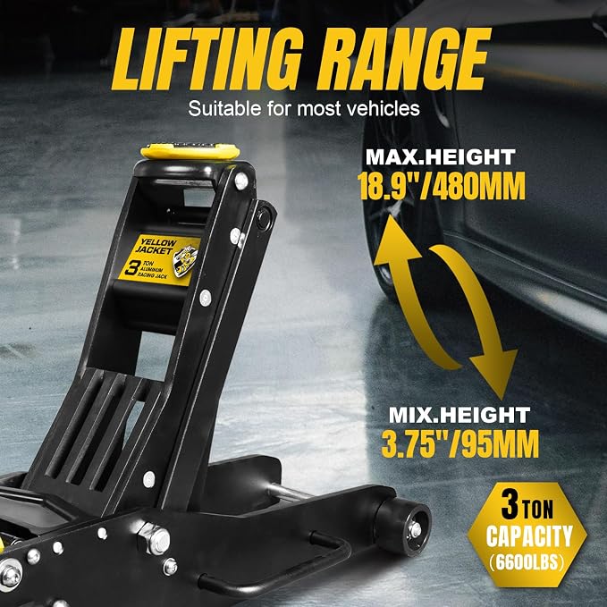 Floor Jack 3 Ton Full Aluminum Ultra Lightweight Low Profile Hydraulic Racing Car Jack with Dual Pumps Quick Lift and Foot Pedal for Auto Repair, 6600 lbs Capacity