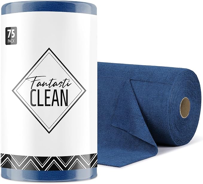 Microfiber Cleaning Cloth Roll-75 Sheets, 12"x12" (Navy Blue) | Super Absorbent, Lint-free, Tear-away Microfiber Towel Roll, for All-Purpose Cleaning, Reusable Alternative to Paper Towels