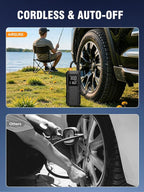 Tire Inflator Portable Air Compressor, 5X Faster Air Pump for Car Tires with Powerful Battery, 12V DC & Autostop, 150PSI Cordless Tire Pump for Car, Motorcycle, Bike, Balls