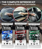 Car Wipes Interior Cleaning Kit -3-in-1 Car Cleaning Wipes Car Interior Wipes | Interior Car Wipes, Car Cleaning Kit Interior & Exterior - Protectant, Glass and Cleaning All Surfaces (90 Wipes)