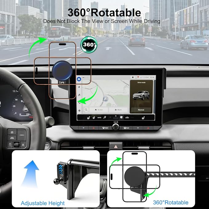 2026 RAV4 Car Phone Holder for Toyota RAV4 10.5-inch Touchscreen (LE/SE/XLE Premium/Woodland), 360° Rotation Phone Mount Compatible with MagSafe, Exclusive Custom Fit for Toyota RAV4 Accessories