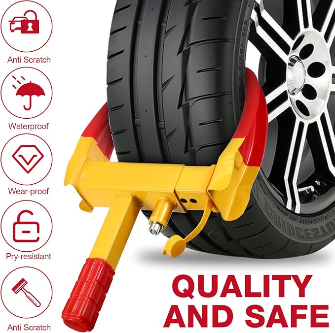 2 Pcs Wheel Lock for Cars, Heavy Duty Trailer Wheel Lock Universal Security Anti Theft Tire Clamp for Vehicles Boot Camper SUV ATV Boat Motorcycle Deterrent(Red)